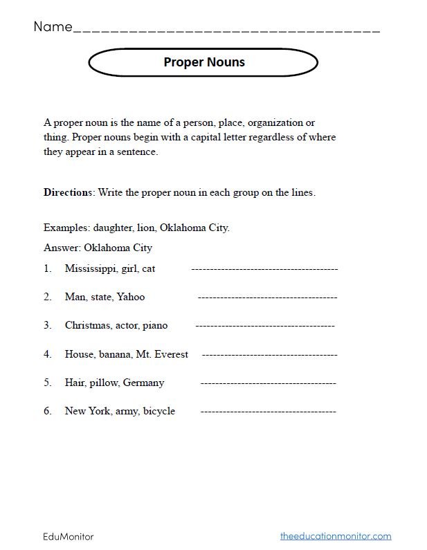 Proper Nouns English Worksheets I EduMonitor