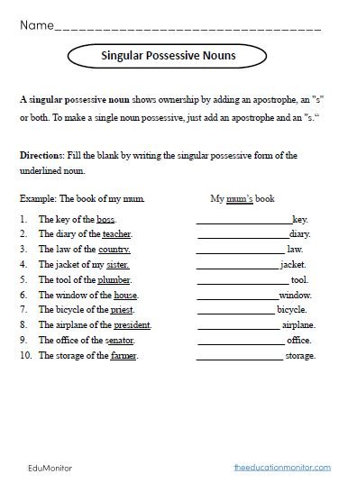 Singular Possessive Nouns Worksheets I EduMonitor