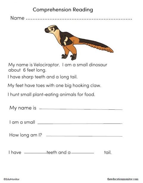 Dinosaur Reading Worksheets for Kids - EduMonitor | Science, Math ...