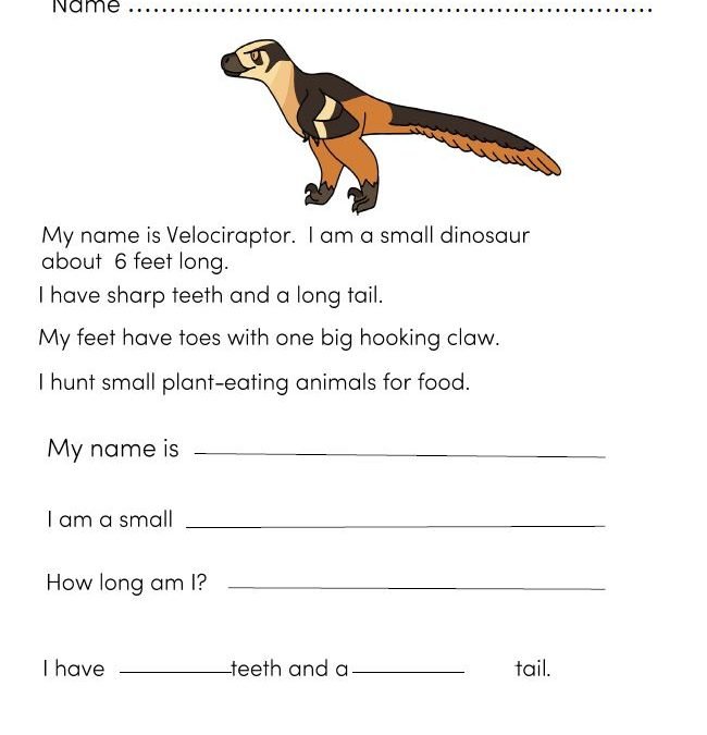 Dinosaur Reading Worksheets for Kids