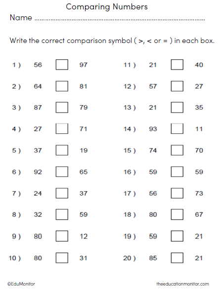 Grade 2 Math Comparing Numbers Worksheets