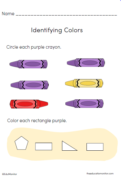 Identifying Colors Preschool Worksheet
