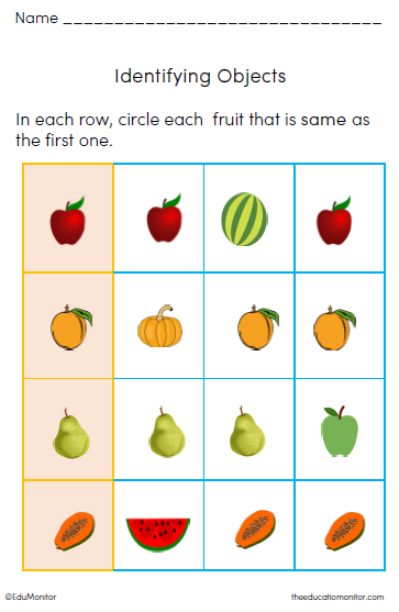 Identifying Objects Activities Preschool Worksheets