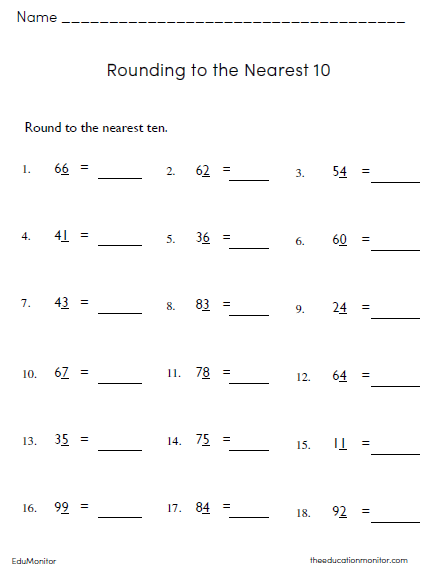 Rounding to the Nearest 10 Math Worksheet_EduMonitor Round to the Nearest 10 Grade 2 Math Worksheets
