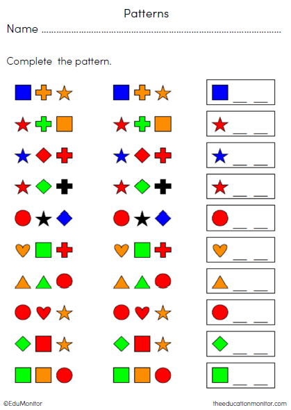 Shapes and Colors Patterns Worksheets - EduMonitor