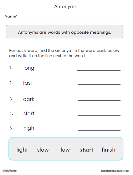 First Grade Antonyms Worksheet