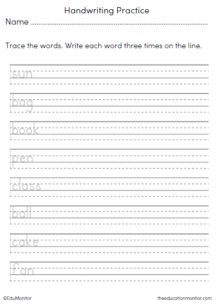 Tracing and Writing Worksheets for Grade 1