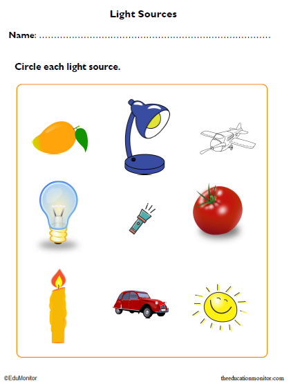 Sources of Light Science Worksheet