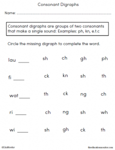 Consonant Digraphs Worksheets for Kids - EduMonitor | Science, Math ...