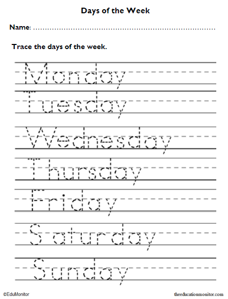 Days of the Week Kindergarten Worksheets - EduMonitor