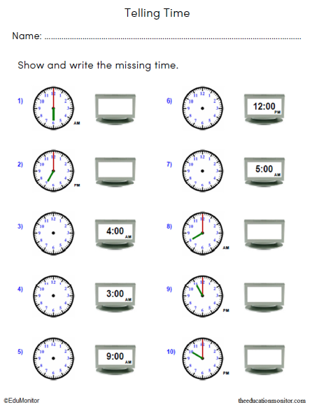 Time Math Worksheets for Kids