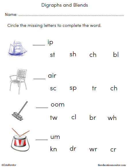 Blends and Digraphs Language Arts Worksheets - EduMonitor