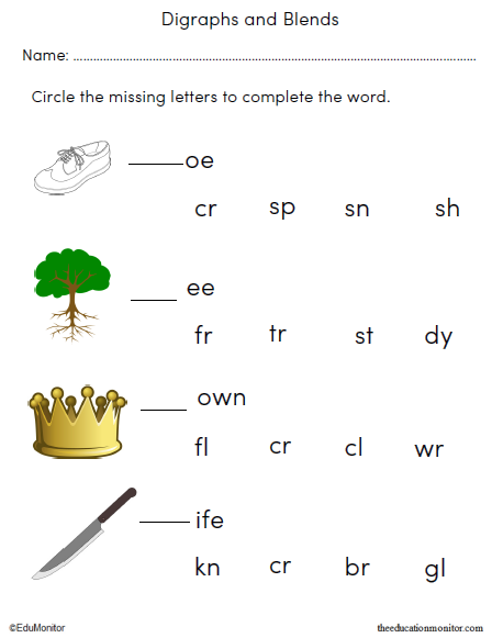 Digraphs and Blends Phonics Worksheets - EduMonitor