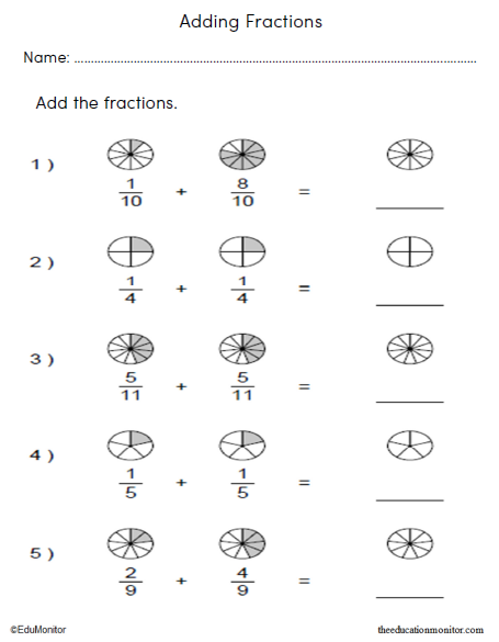 Fractions Addition Math Worksheets