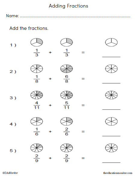 Visual Fractions Addition Math Worksheets
