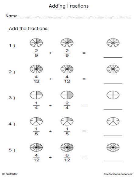 Fractions Addition Math Worksheet_EduMonitor-5 Fractions Addition Math Printables