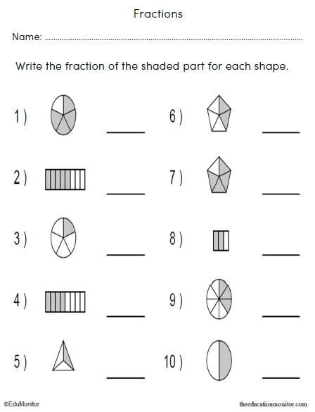 Fractions Math Worksheets for 3rd Grade