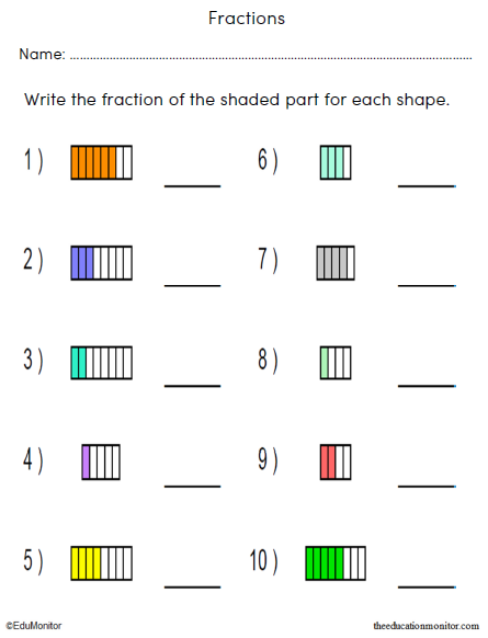 Writing Fractions Math Worksheets