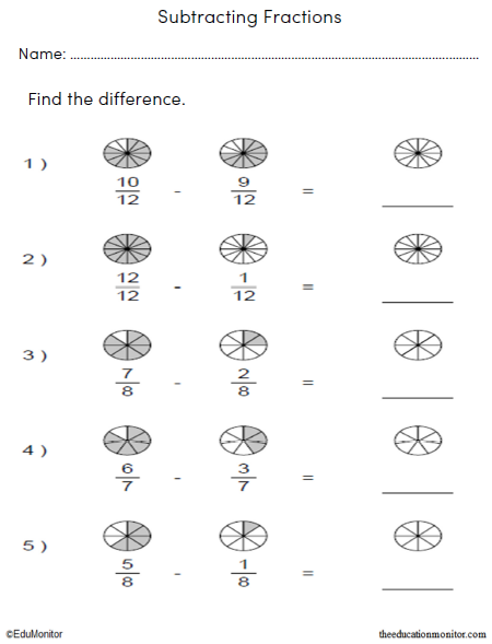 Subtracting Fractions Math Worksheets