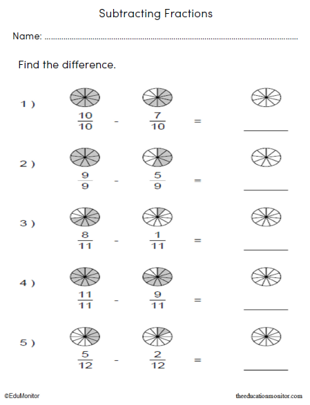 Subtracting Fractions Math Worksheets