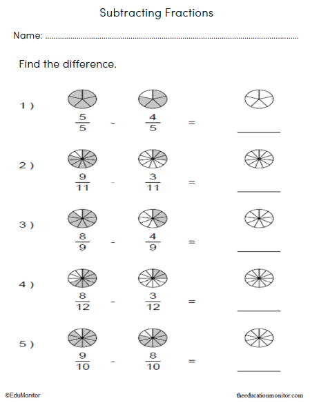 Fractions with the Same Denominators Worksheets