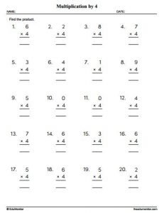 Multiplication by Four Worksheet - Grade 3 - EduMonitor | Science, Math ...
