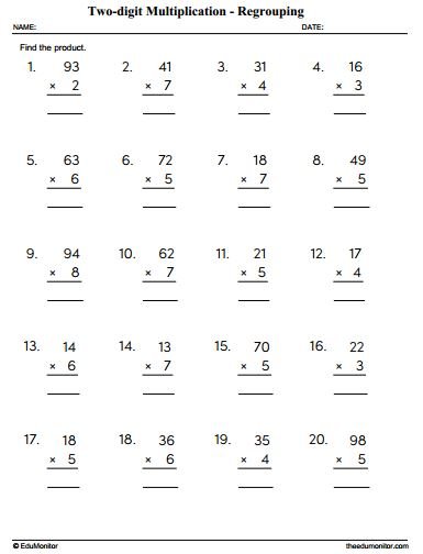 Two Digit by 1-digit Multiplication with Regrouping for Grade 3 ...