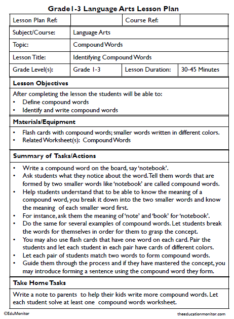 Compound Words Grade 1-3 Language Arts Lesson Plans