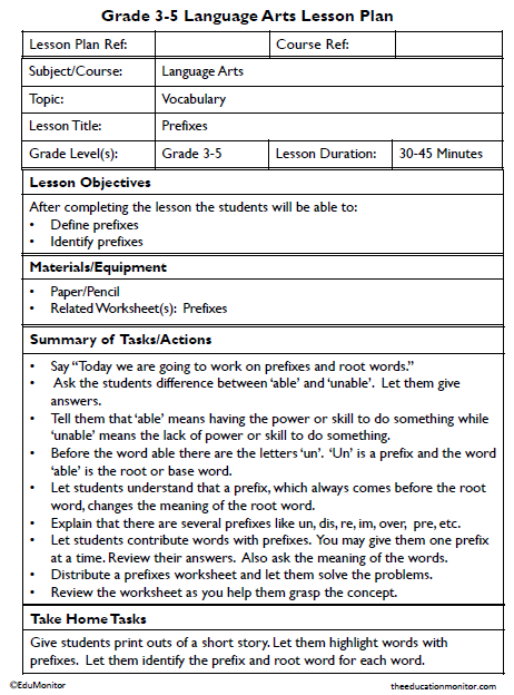 Grade 3-5 Prefixes Lesson Plan_EduMonitor-1 Prefixes Language Arts Lesson Plans