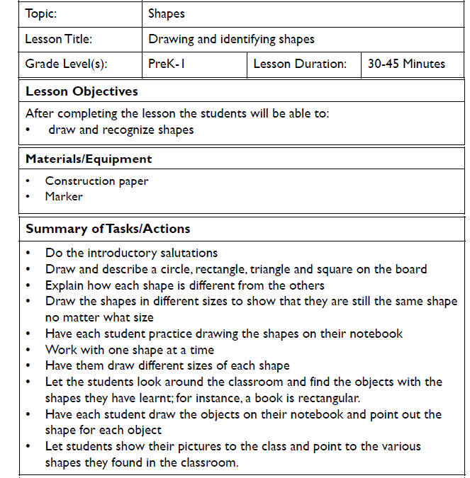 Identifying and Drawing Shapes Lesson Plans for PreK-1