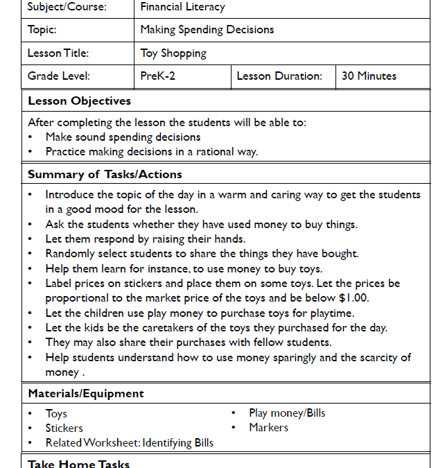 Financial Literacy Lesson Plans for Kids