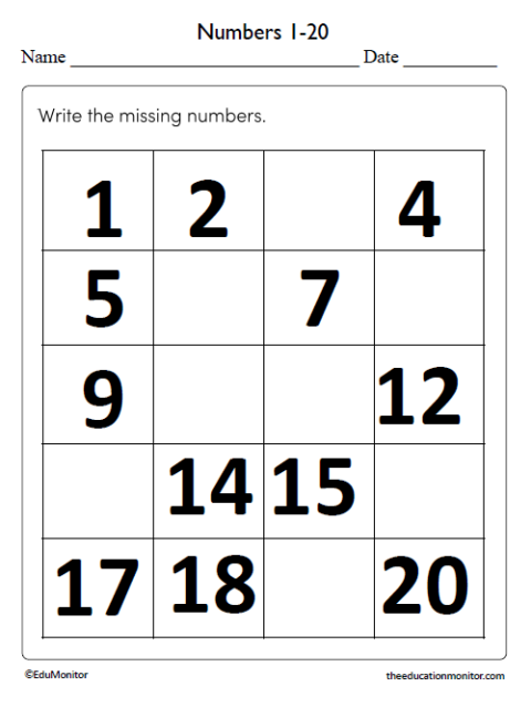 Numbers 1 Through 20 Math Worksheets - EduMonitor