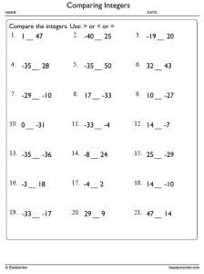 Comparing Integers Worksheet Grade 7 - EduMonitor | Science, Math ...