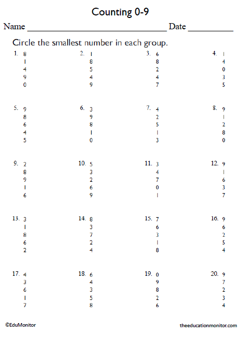 Learn Numbers 0-9 Worksheets for Kindergarten - EduMonitor