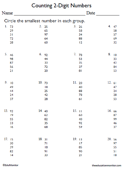 Counting 2-Digit Numbers Worksheet _EduMonitor Counting with 2-Digit Numbers Worksheets