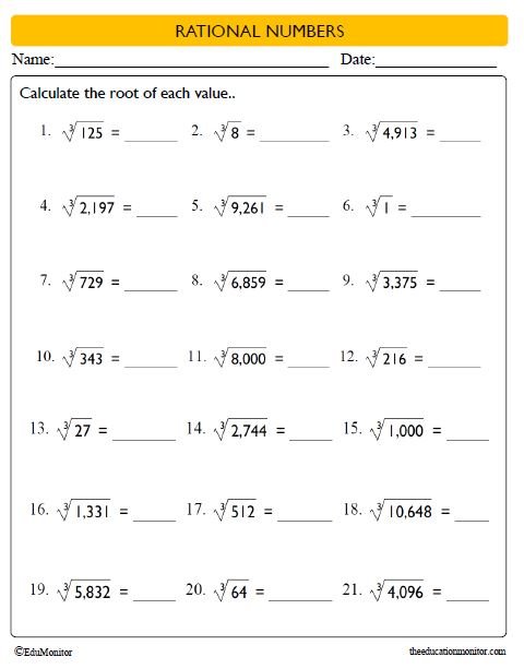 Cube Roots Worksheet for Grade 8 - EduMonitor