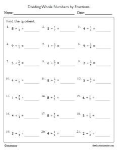 Dividing Whole Numbers by Fractions Worksheet for Grade 5 - EduMonitor