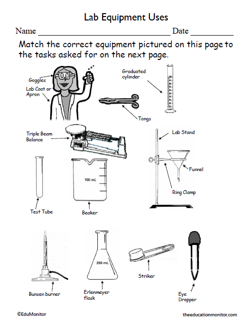 Lab Equipment Uses Grade 8 Science Worksheets