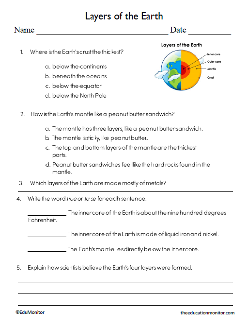Layers of the Earth 8th Grade Science Worksheets