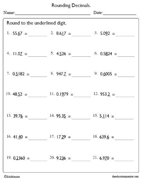 Rounding Decimal Numbers Worksheet for Grade 5 - EduMonitor | Science ...