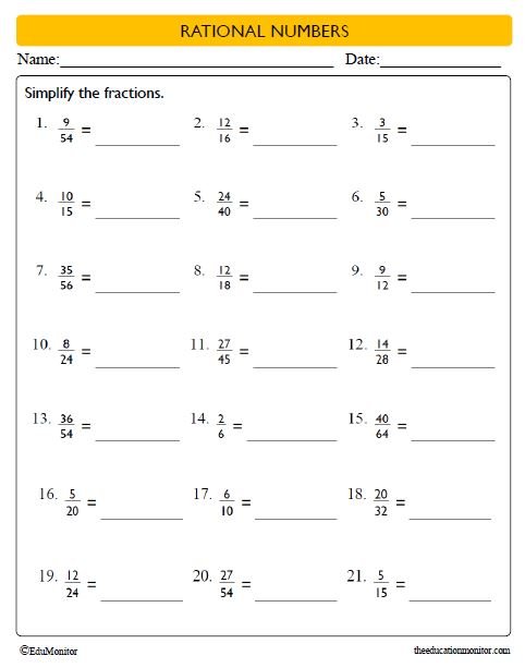 Simplify the Fractions Worksheet for Grade 8 - EduMonitor | Science ...