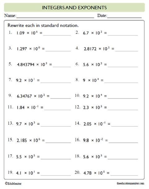 Standard and Scientific Number Notation for Grade 8 Worksheet ...