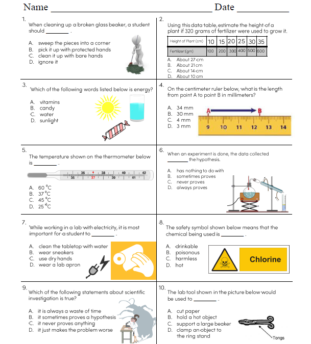 8th Grade Introduction to Physical Science Worksheet