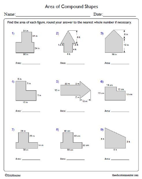 Area of Compound Shapes Worksheet for Grade 7 - EduMonitor