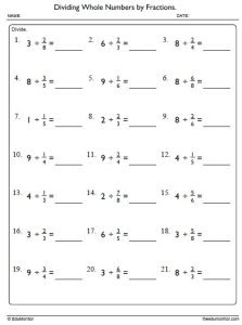 Dividing Whole Numbers by Fractions Worksheet for Grade 5 - EduMonitor ...