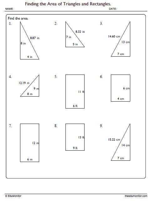 Finding the Area Worksheet for Grade 7 - EduMonitor