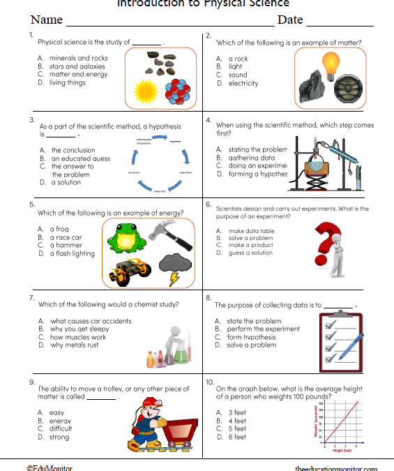 Introduction to Physical Science Worksheet for Grade 8