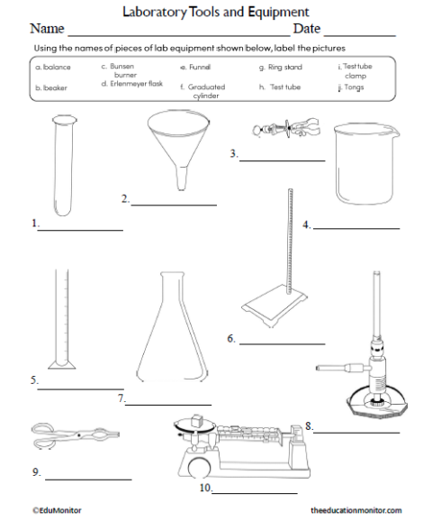 Laboratory Tools and Equipment Science Worksheet for Grade 8 - EduMonitor