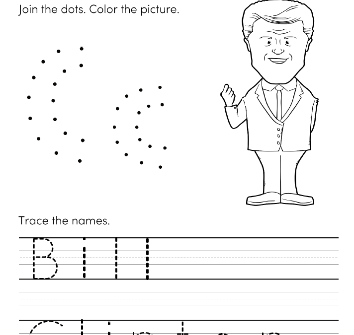 President Bill Clinton Presidents Day Coloring and Tracing Worksheets