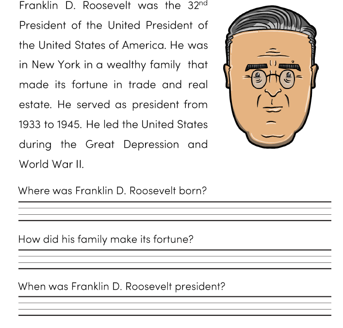 President Franklin D Roosevelt Presidents Day Language Arts Worksheets